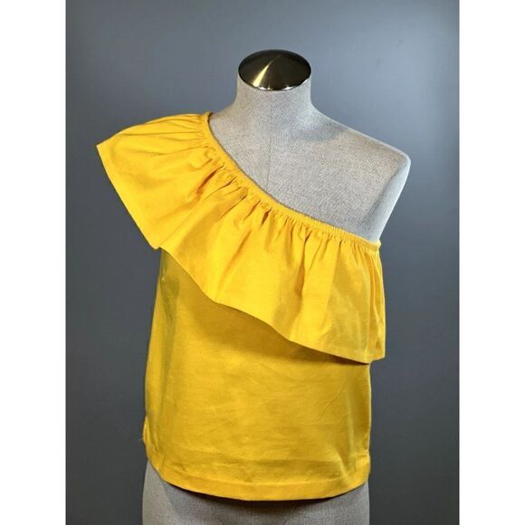 J. Crew NWT One-Shoulder Ruffle Shirt in Yellow Size XS - Picture 1 of 5